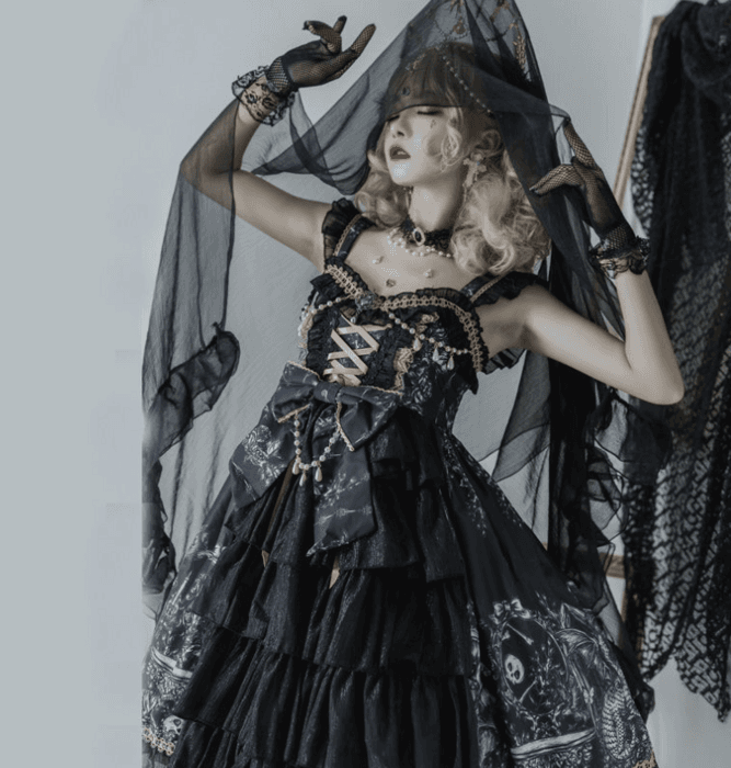 ロリータファッション 【クラシカルロリータ】ハイウエストリボンドールギャザーワンピース