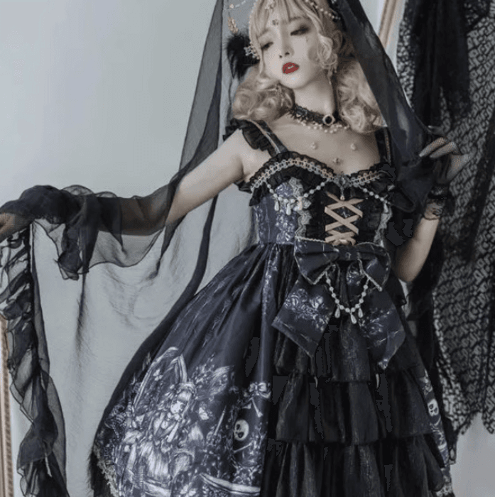 ロリータファッション 【クラシカルロリータ】ハイウエストリボンドールギャザーワンピース