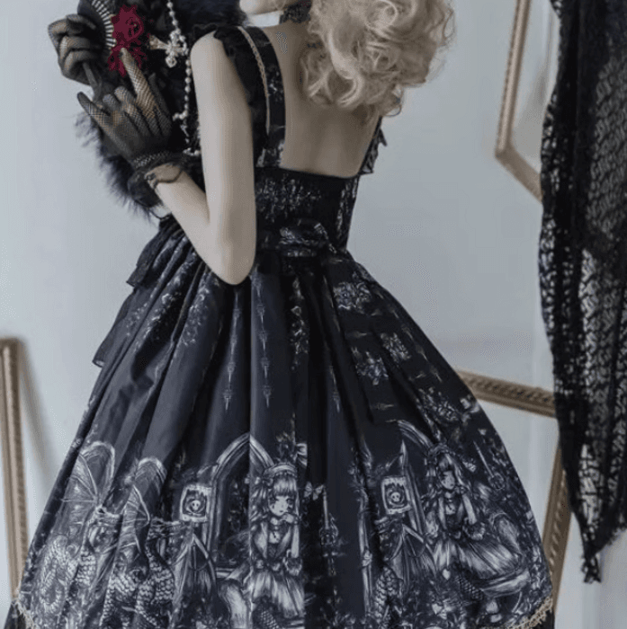 ロリータファッション 【クラシカルロリータ】ハイウエストリボンドールギャザーワンピース