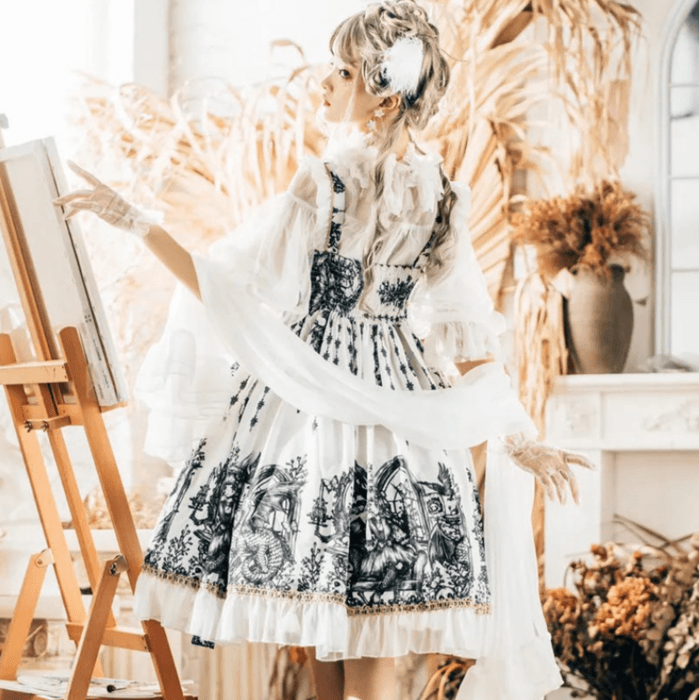 ロリータファッション 【クラシカルロリータ】ハイウエストリボンドールギャザーワンピース