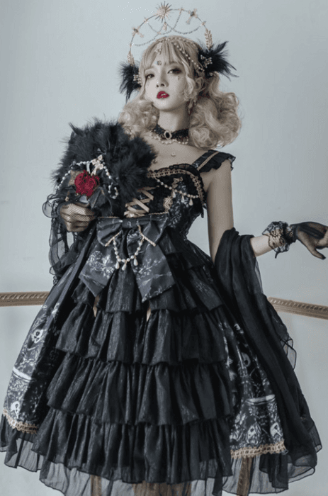 ロリータファッション 【クラシカルロリータ】ハイウエストリボンドールギャザーワンピース