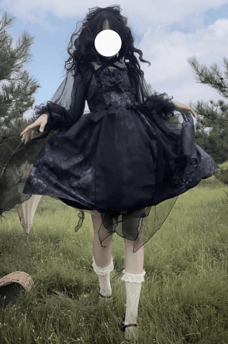 ロリータファッション 【ゴスロリ】ハロウィンブラックウィッチドレスワンピース
