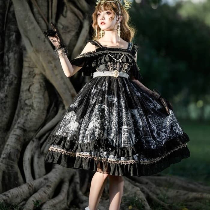 ロリータファッション 【クラシカルロリータ】クロスチャームフリルオフショルダーワンピース