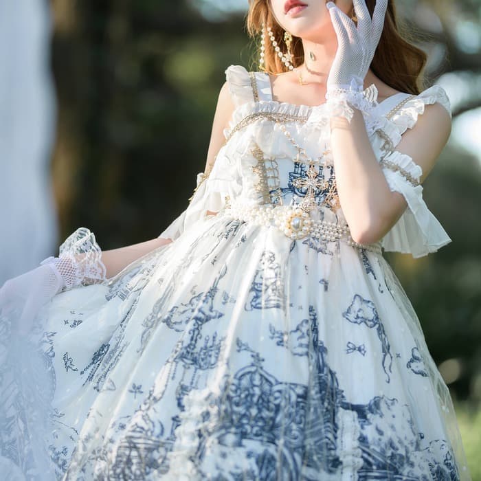 ロリータファッション 【クラシカルロリータ】クロスチャームフリルオフショルダーワンピース