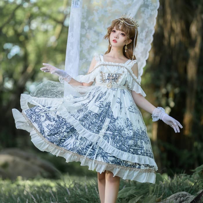 ロリータファッション 【クラシカルロリータ】クロスチャームフリルオフショルダーワンピース