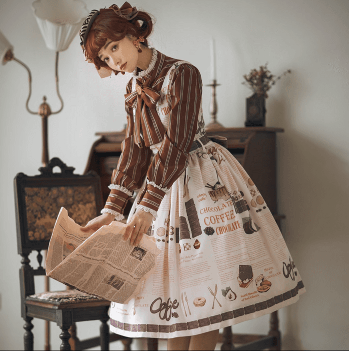 ロリータファッション 【クラシカルロリータ】ダブルストライプスイートフレアドレスワンピース