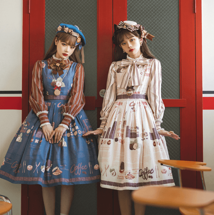 ロリータファッション 【クラシカルロリータ】ダブルストライプスイートフレアドレスワンピース