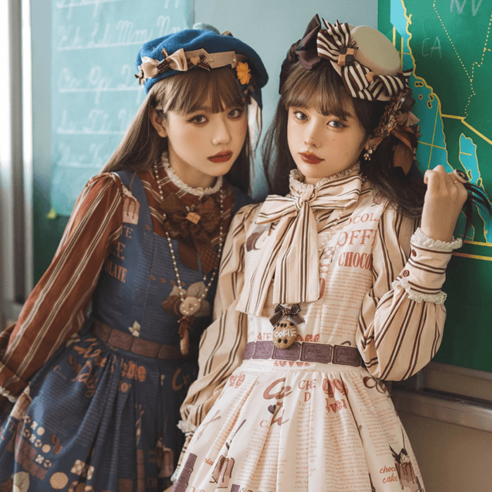 ロリータファッション 【クラシカルロリータ】ダブルストライプスイートフレアドレスワンピース