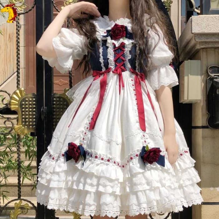 ロリータファッション 【クラシカルロリータ】ローズガールメルヘンドレスワンピース