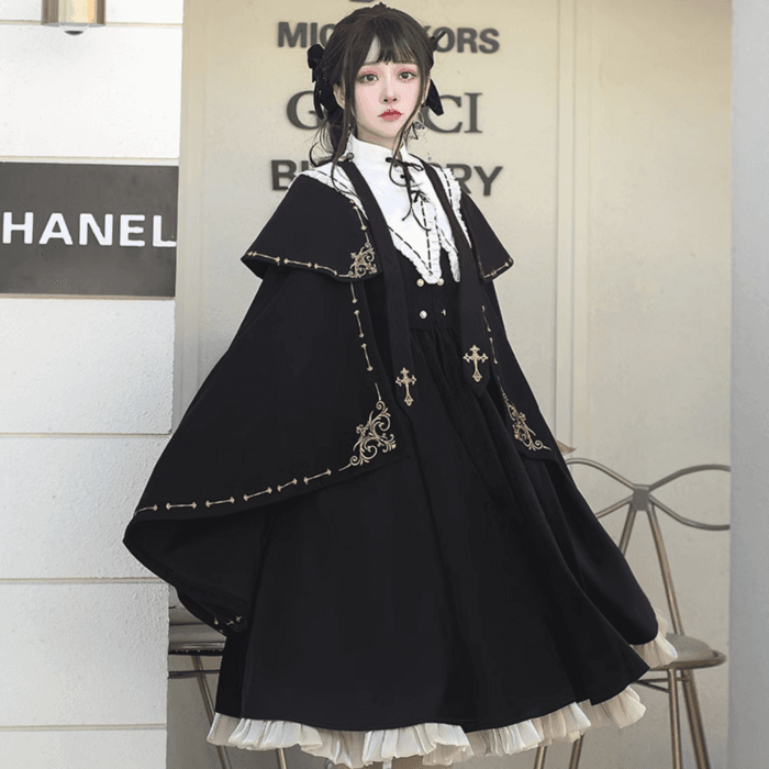 ロリータファッション【ゴスロリ】エレガントケープマントシスタードレスワンピース