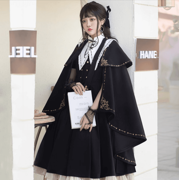 ロリータファッション【ゴスロリ】エレガントケープマントシスタードレスワンピース