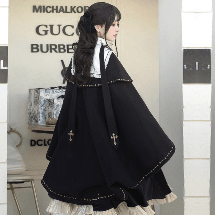 ロリータファッション【ゴスロリ】エレガントケープマントシスタードレスワンピース