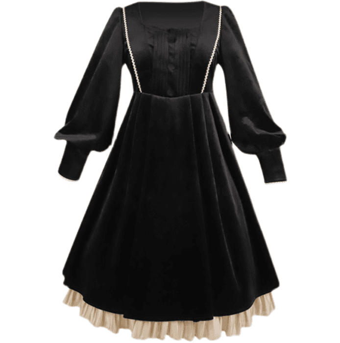 ロリータファッション 【ゴスロリ】シスターバルーンスリーブビッグカラードレスワンピース