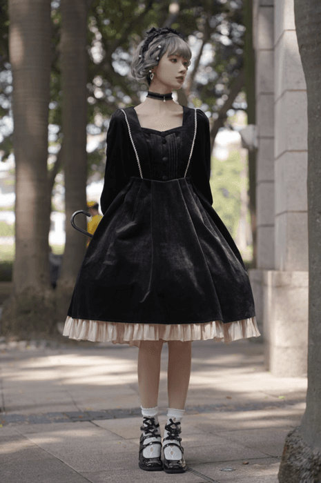 ロリータファッション 【ゴスロリ】シスターバルーンスリーブビッグカラードレスワンピース