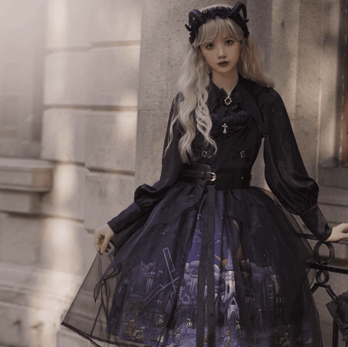 ロリータファッション 【ゴスロリ】魔女の町の不思議なブラックドレス