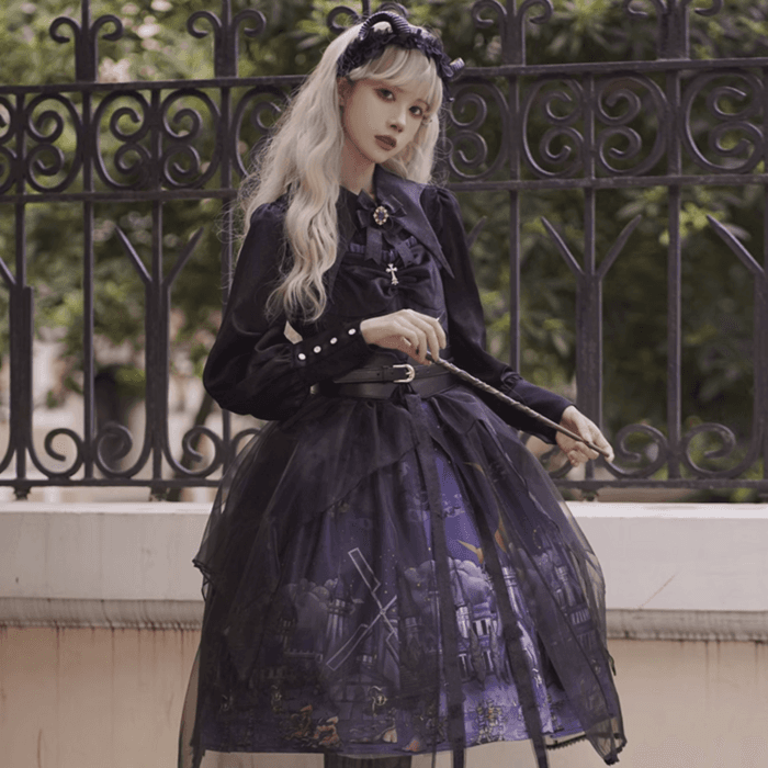 ロリータファッション 【ゴスロリ】魔女の町の不思議なブラックドレス
