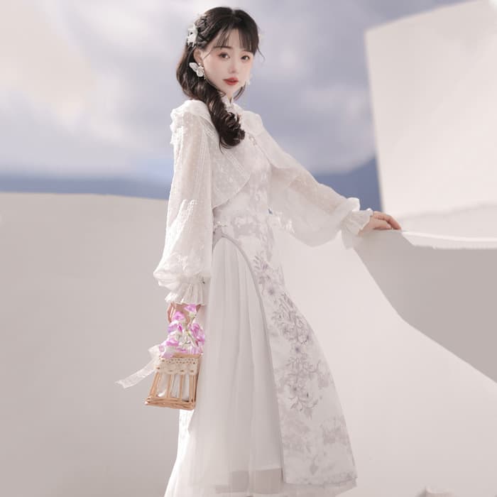 ロリータファッション 【中華ロリータ】スノーパープルチャイナドレスワンピース