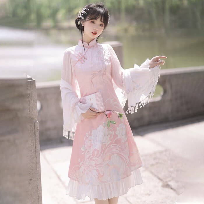 ロリータファッション 【中華ロリータ】夢かわキャンディスリーブチャイナフリルワンピース