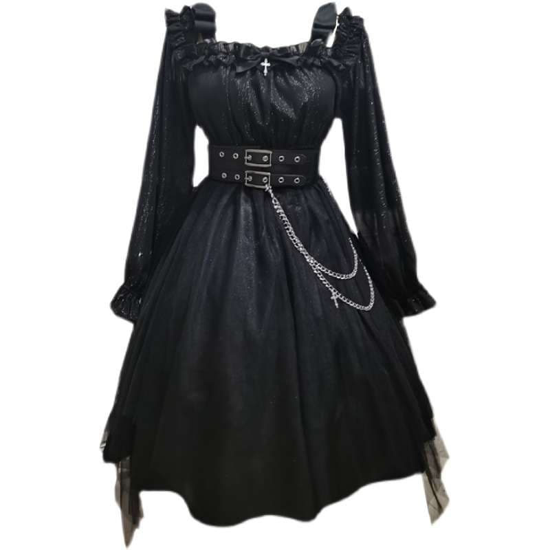 ロリータファッション 【ゴスロリ】 ゴシック調レースアップドレス