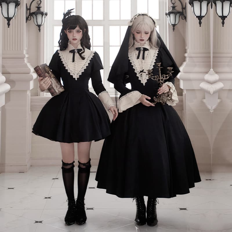 ロリータファッション 【ゴスロリ】清楚な修道院風レースメイド服