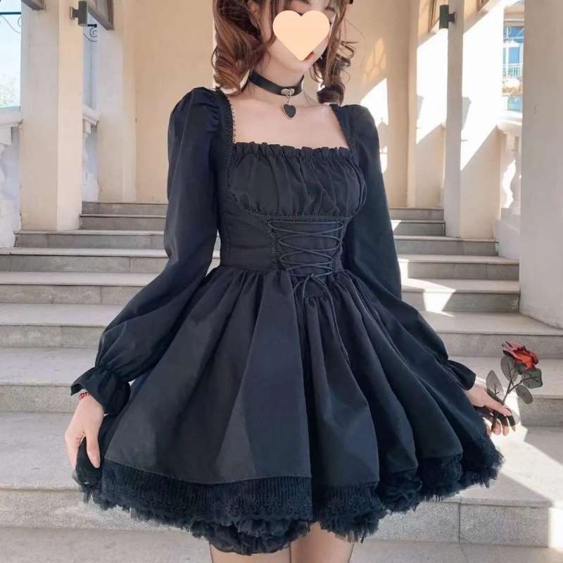 ロリータファッション 【ゴスロリ】ふんわりゴシック姫袖ワンピース