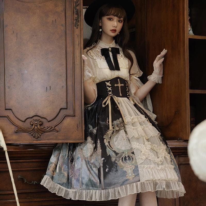 ロリータファッション 聖騎士姫のコルセット風編み上げワンピース