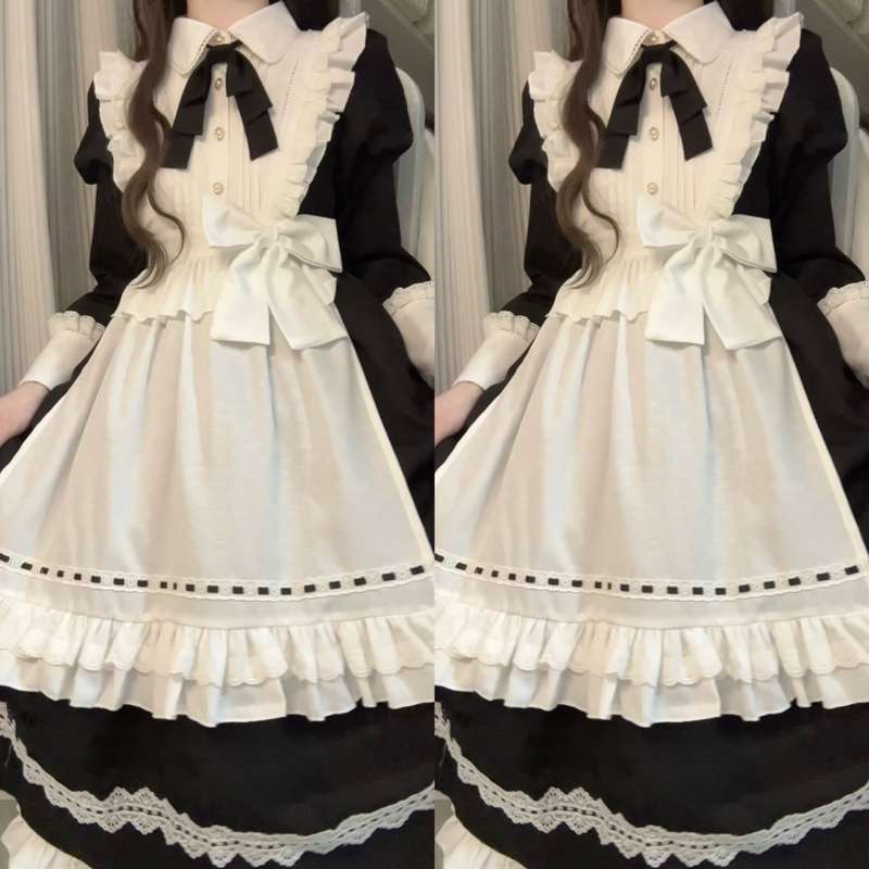 ロリータファッション【ゴスロリ】 フリルレースメイド風ワンピース