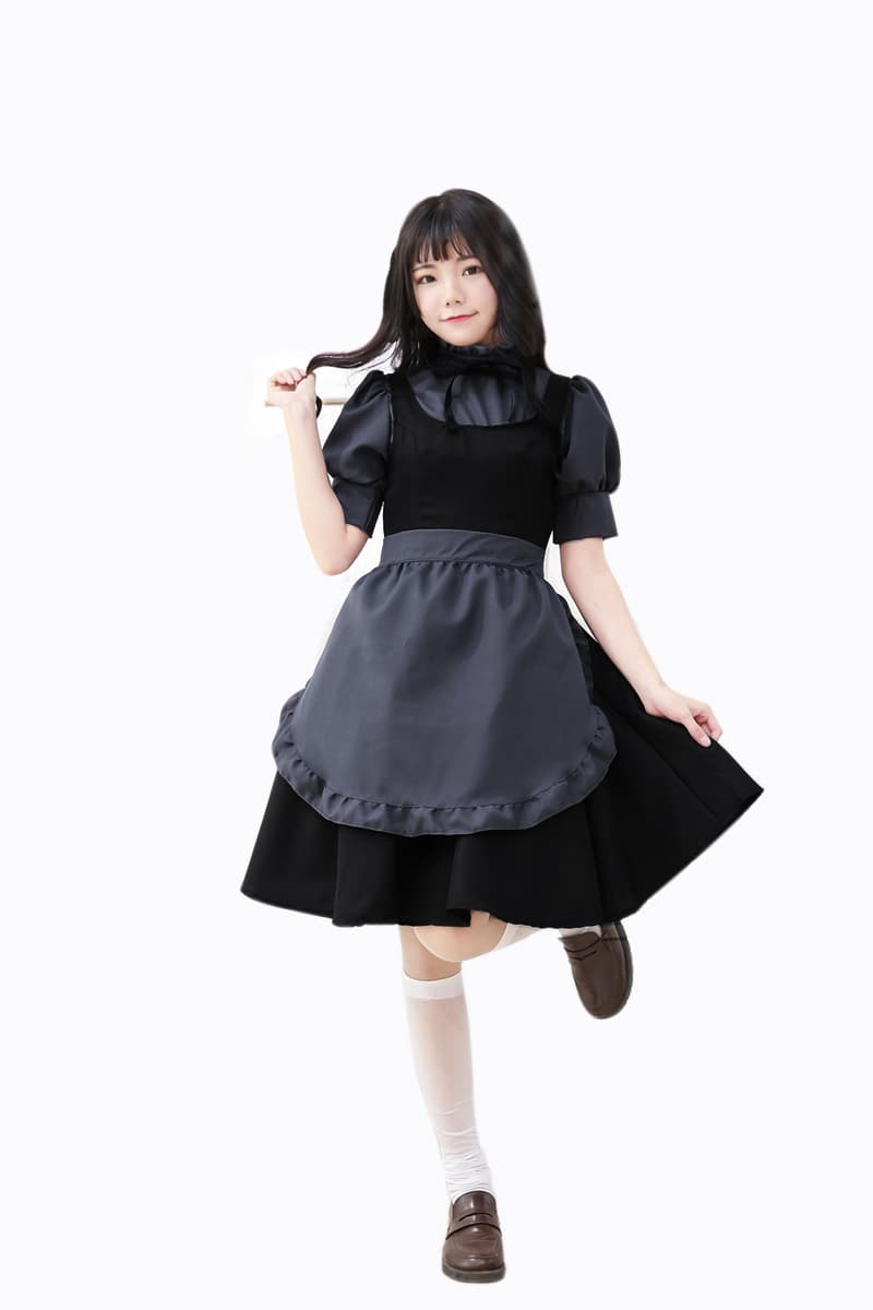 ロリータファッション クラシカルロリータ グレー メイド服 フリル ワンピース コスプレ衣装