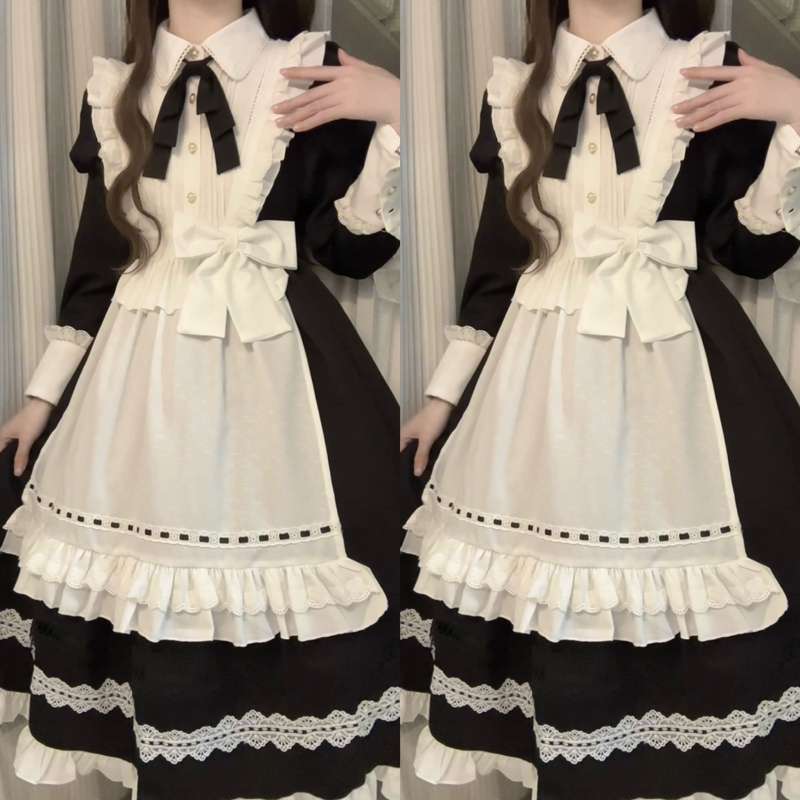 ロリータファッション【ゴスロリ】 フリルレースメイド風ワンピース