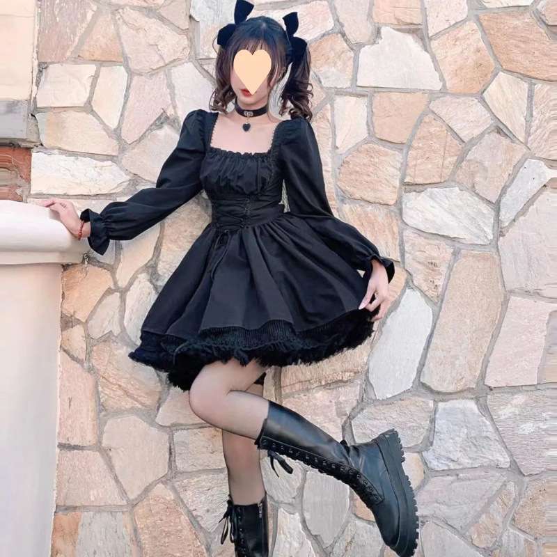 ロリータファッション 【ゴスロリ】ふんわりゴシック姫袖ワンピース