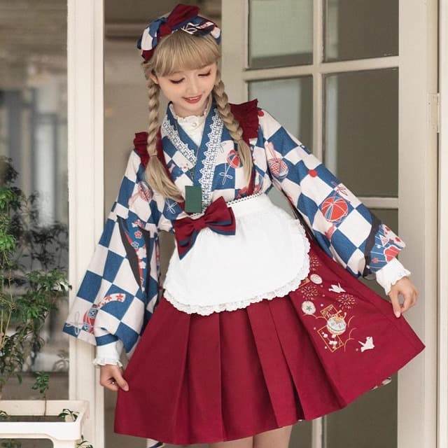 ロリータファッション 【和風ロリータ】蝶舞う着物袴風ロリータ衣装