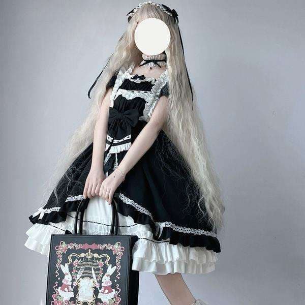 ロリータファッション 【ゴスロリ】姫袖フリルレース重ね襟ワンピース