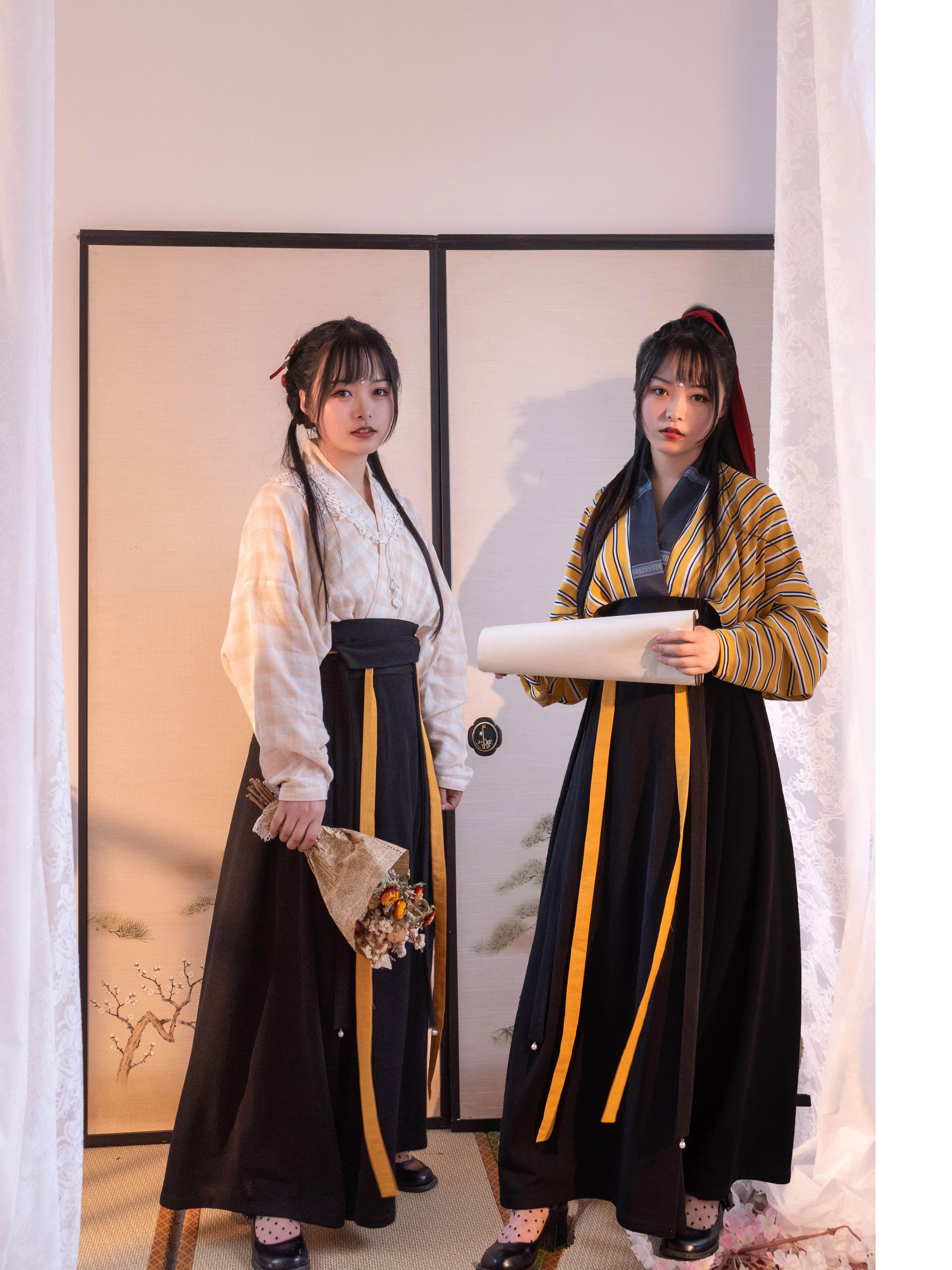 ロリータファッション 【和風ロリータ】袴風二重仕立て姫衣装