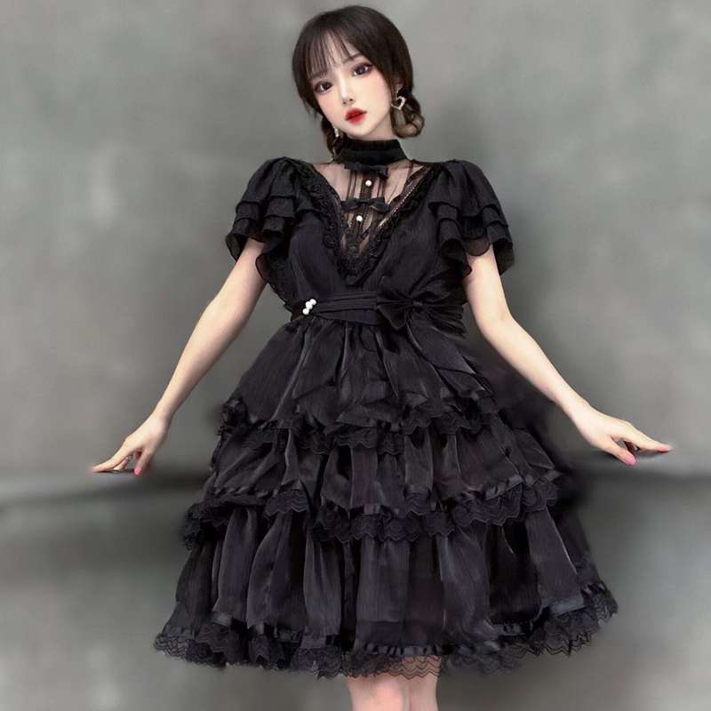 ロリータファッション 【ゴスロリ】優雅な姫様風フリルティアードワンピース