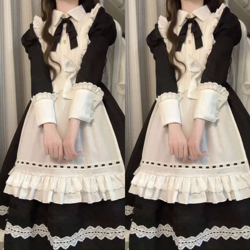 ロリータファッション【ゴスロリ】 フリルレースメイド風ワンピース