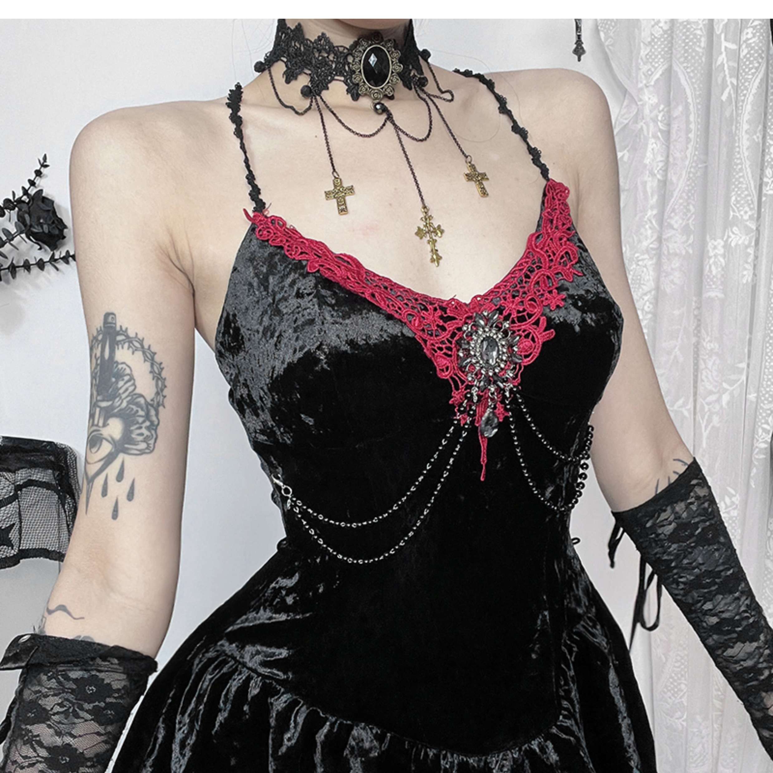 ロリータファッション 【スチームパンク】魔女のゴシックレースワンピース