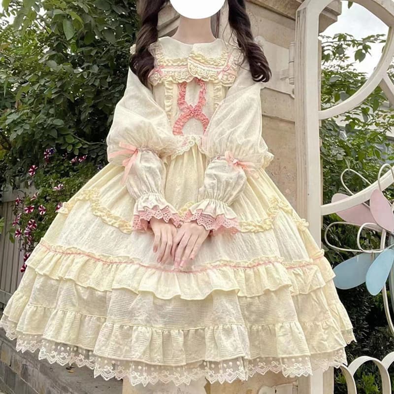 ロリータファッション 【クラシカルロリータ】 姫宮廷ふんわりレース袖付きワンピース
