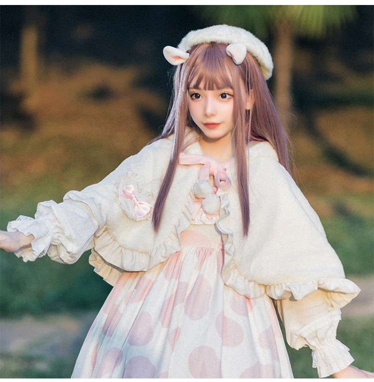 ロリータファッション 【甘ロリータ】うさぎ耳ベレー帽付きフリル襟ワンピース