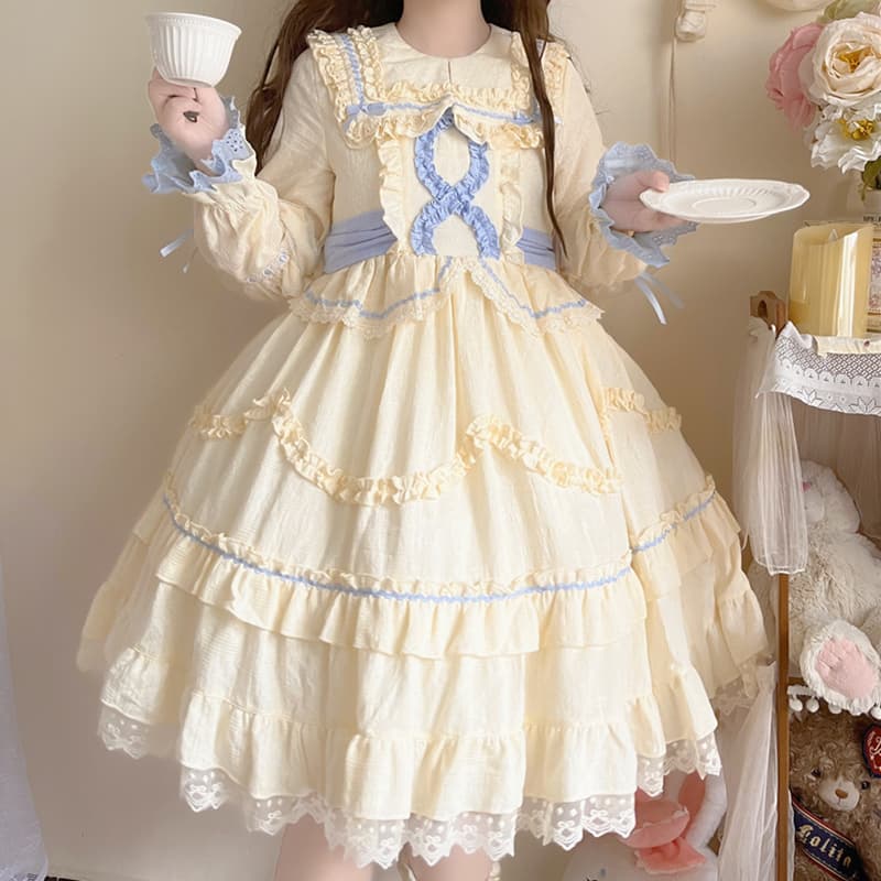 ロリータファッション 【クラシカルロリータ】 姫宮廷ふんわりレース袖付きワンピース