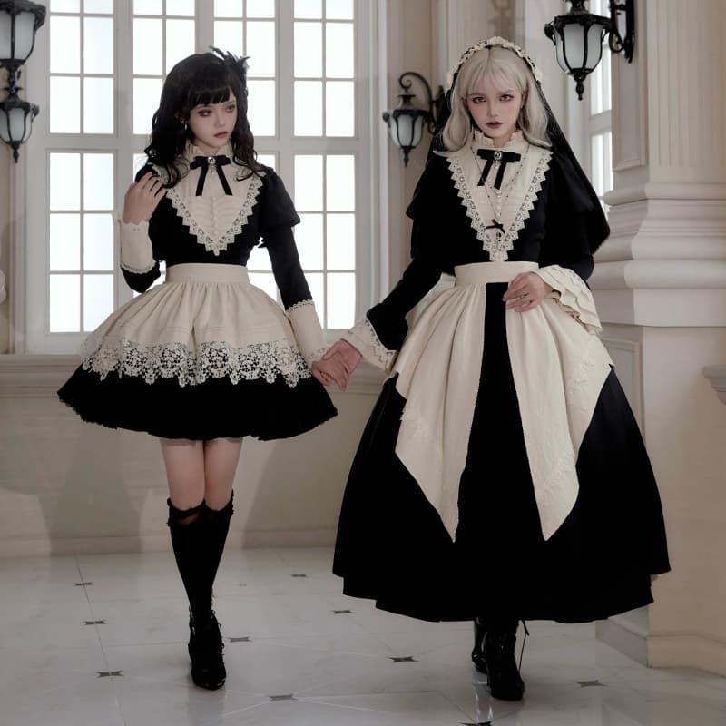 ロリータファッション 【ゴスロリ】清楚な修道院風レースメイド服