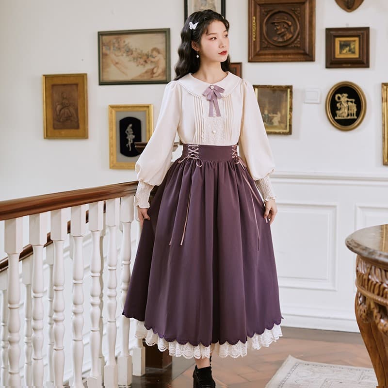 ロリータファッション 【クラシカルロリータ】 姫袖レース付きブラウススカートセット