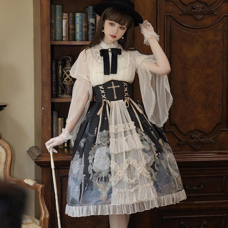 ロリータファッション 聖騎士姫のコルセット風編み上げワンピース
