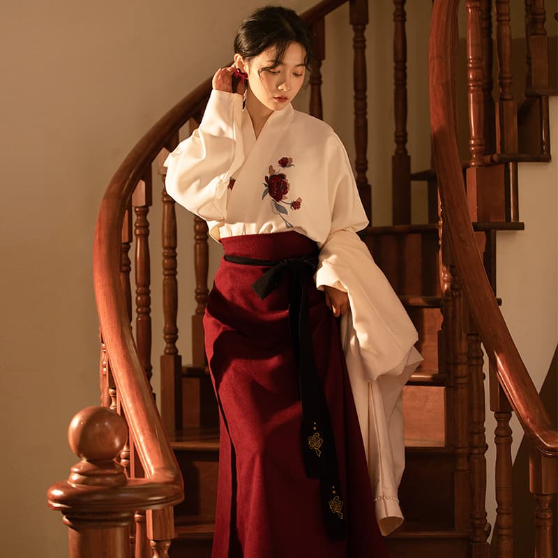 ロリータファッション 【和風ロリータ】薔薇刺繍入り着物風ロリータドレス