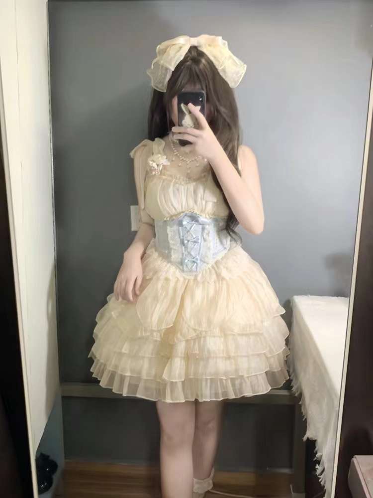 ロリータファッション 【甘ロリータ】姫様のレースフリル重ねドレス