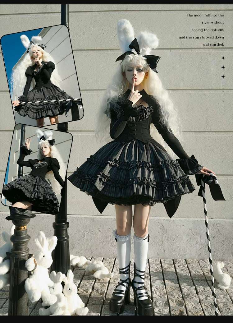 ロリータファッション  うさみみヘアバンド付きゴシックドレス