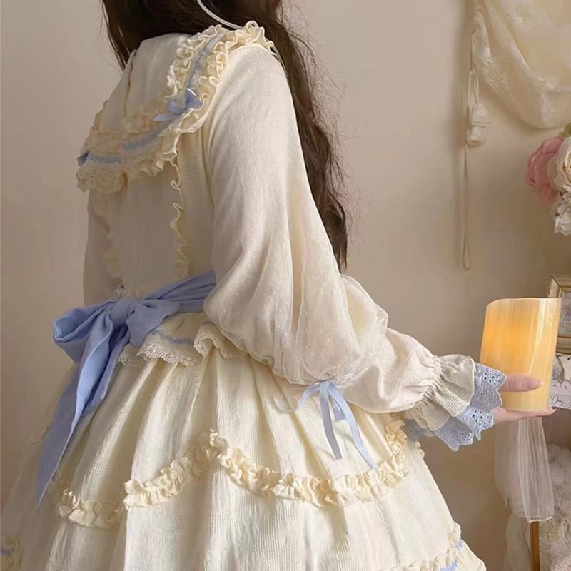 ロリータファッション 【クラシカルロリータ】 姫宮廷ふんわりレース袖付きワンピース