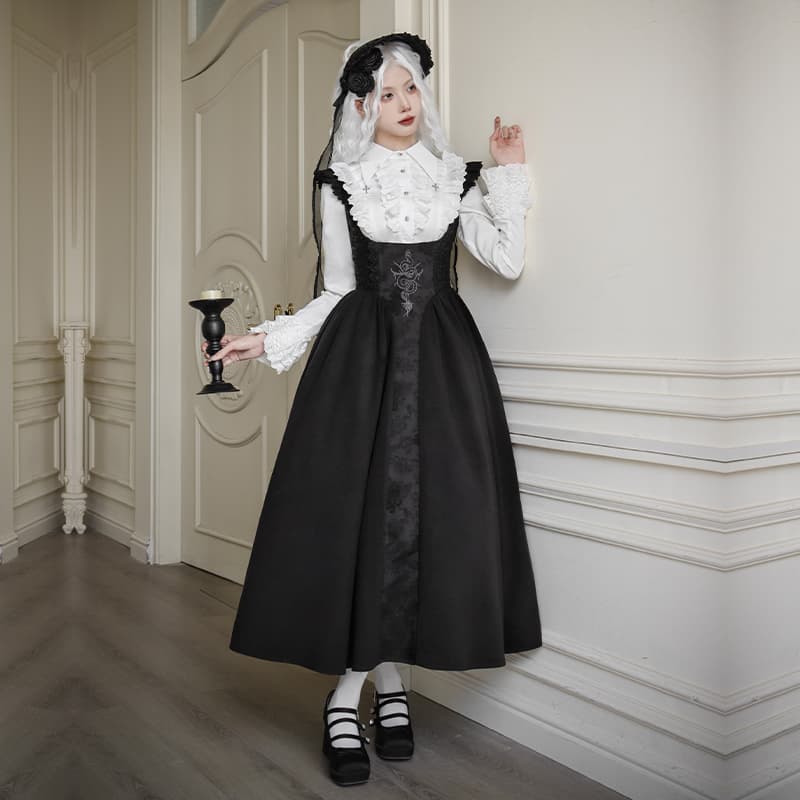 ロリータファッション 【ゴスロリ】十字架刺繍入り貴婦人ドレス