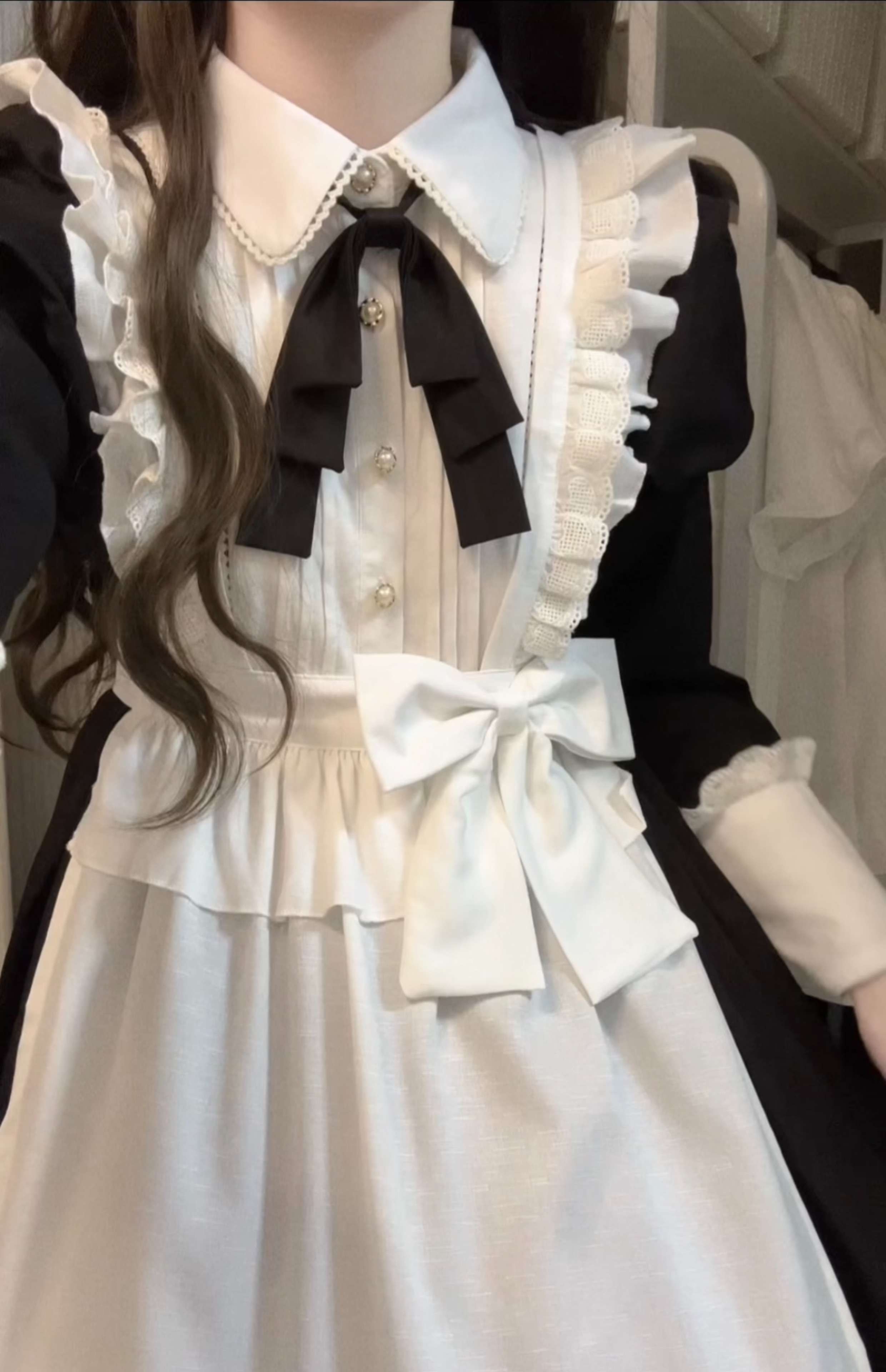 ロリータファッション【ゴスロリ】 フリルレースメイド風ワンピース
