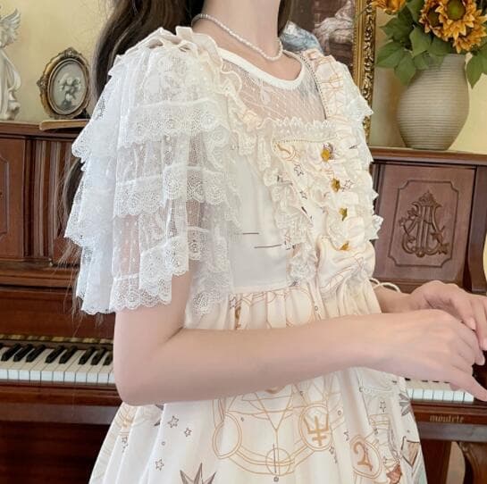 ロリータファッション クラシカルロリータ 透け感半袖ブラウス フリル袖
