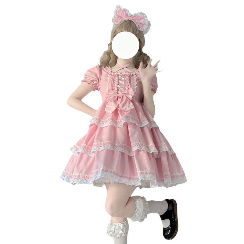 ロリータファッション 【クラシカルロリータ】ふんわり姫袖 レース重ねワンピース
